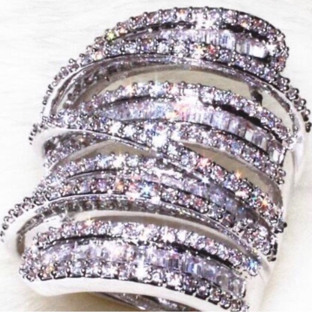 Silver Crystal Multi-Row Statement Ring - Women J… - image 5